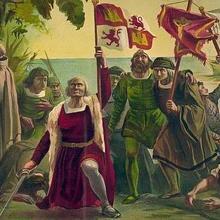Pintura de la llegada de Cristóbal Colón a América en 1492